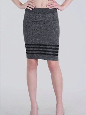 New Gray Pencil Stretch Skirt with Black Line Detail One Size